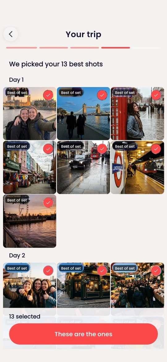 The app: your thirteen best shots of the trip, picked for you